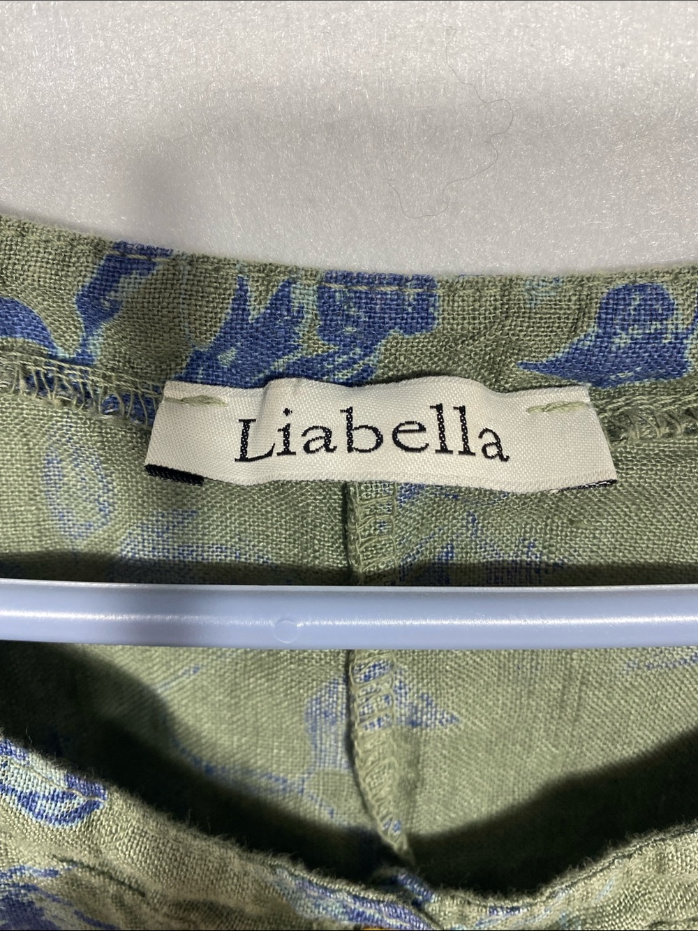 Liabella 100% Linen Made in Italy Sage Green & blue Floral Button-Neck Tunic Top - Picture 2 of 10